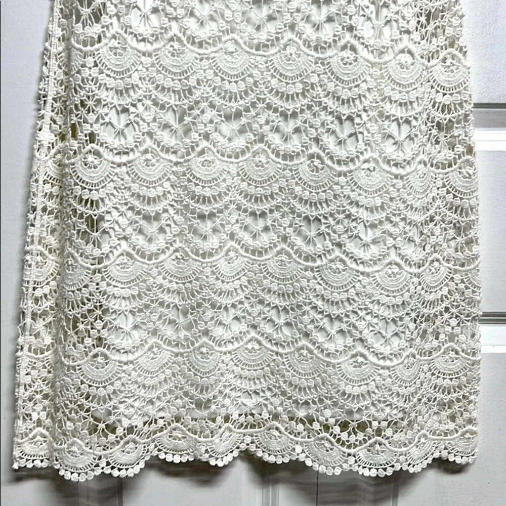 Ralph Lauren Black Label Cream Short Sleeve Cotton Crocheted MIDI Dress Size XS